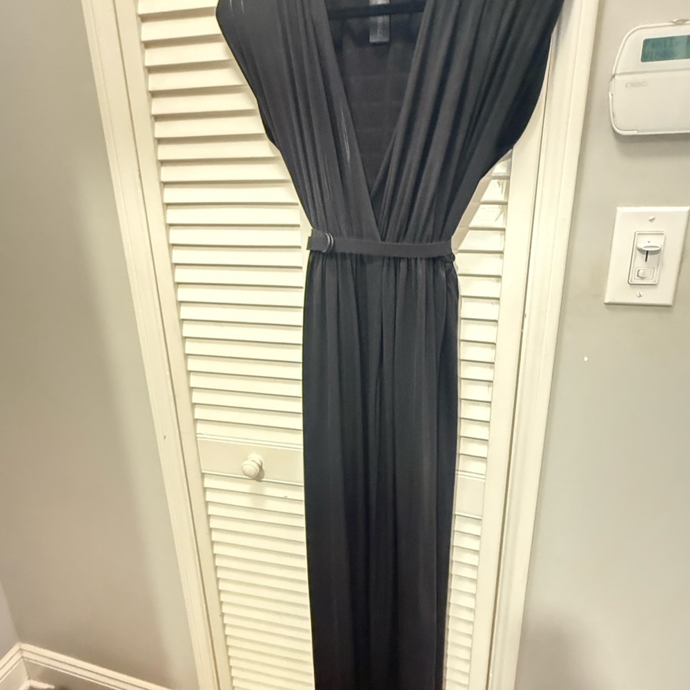 Norma Kamali Black Plunge Neck Sleeveless Wrap Gown